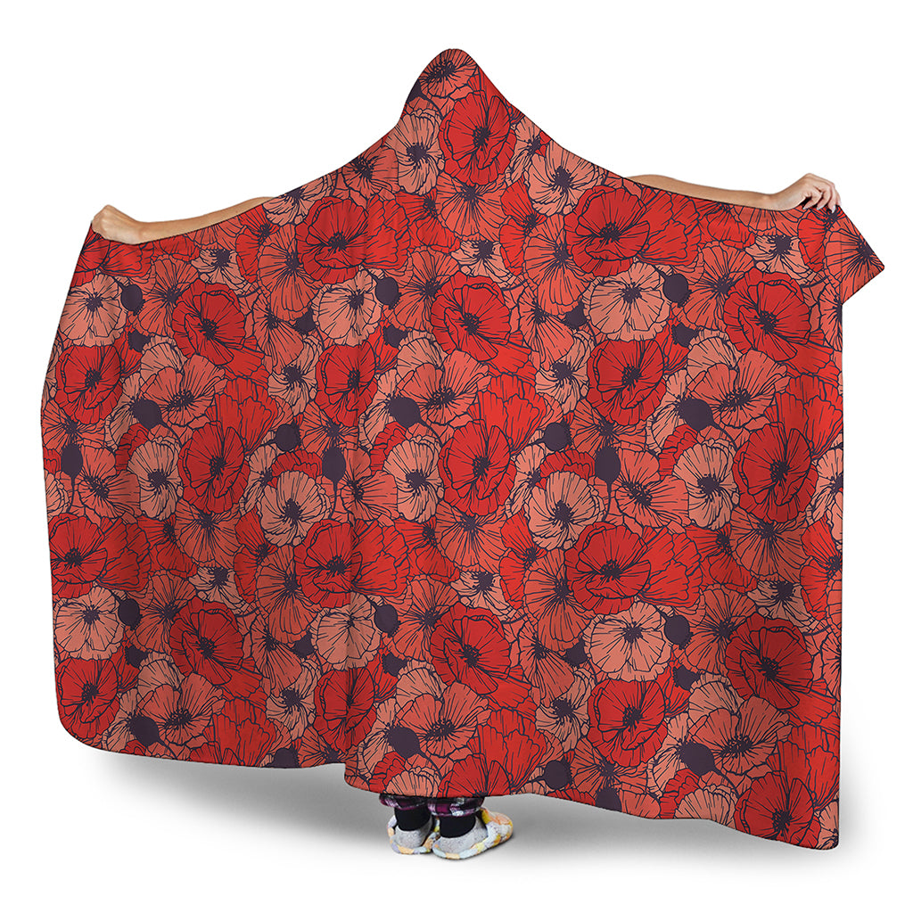 Armistice Day Poppy Pattern Print Hooded Blanket