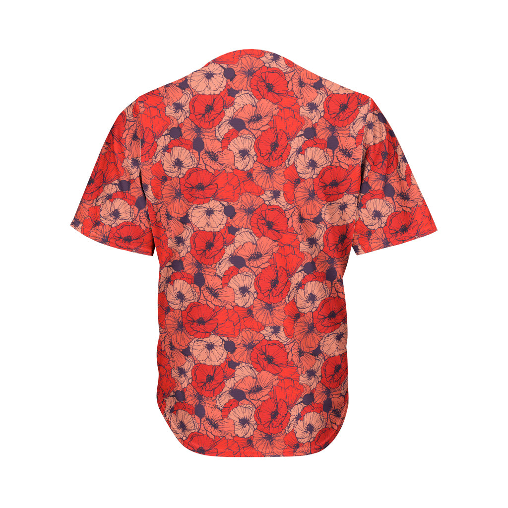 Armistice Day Poppy Pattern Print Men's Baseball Jersey