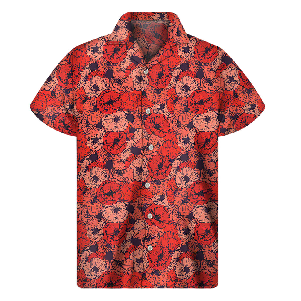 Armistice Day Poppy Pattern Print Men's Short Sleeve Shirt