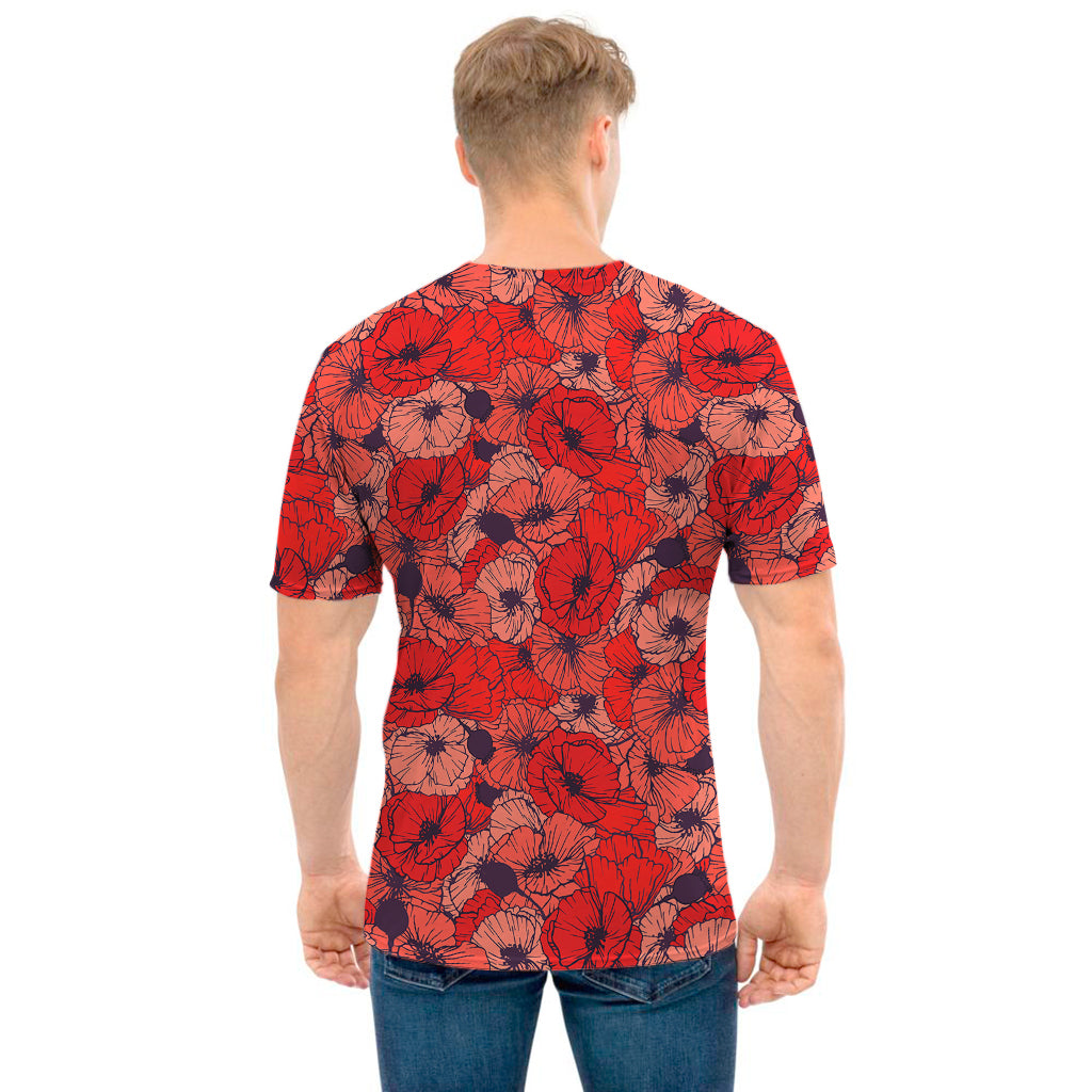 Armistice Day Poppy Pattern Print Men's T-Shirt