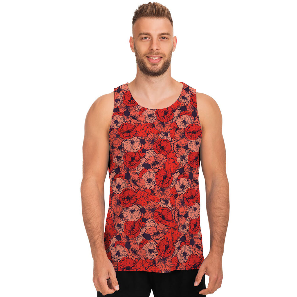 Armistice Day Poppy Pattern Print Men's Tank Top