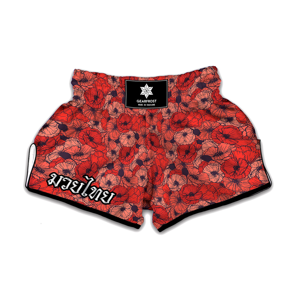 Armistice Day Poppy Pattern Print Muay Thai Boxing Shorts