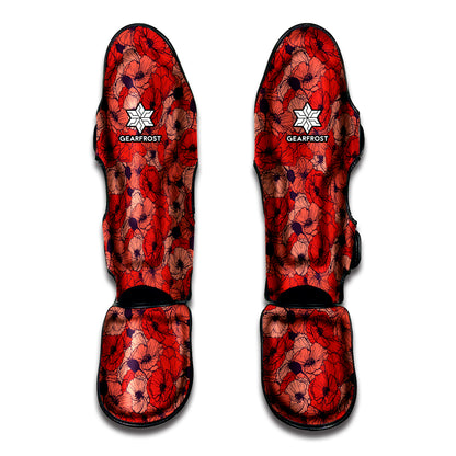 Armistice Day Poppy Pattern Print Muay Thai Shin Guard