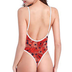 Armistice Day Poppy Pattern Print One Piece High Cut Swimsuit