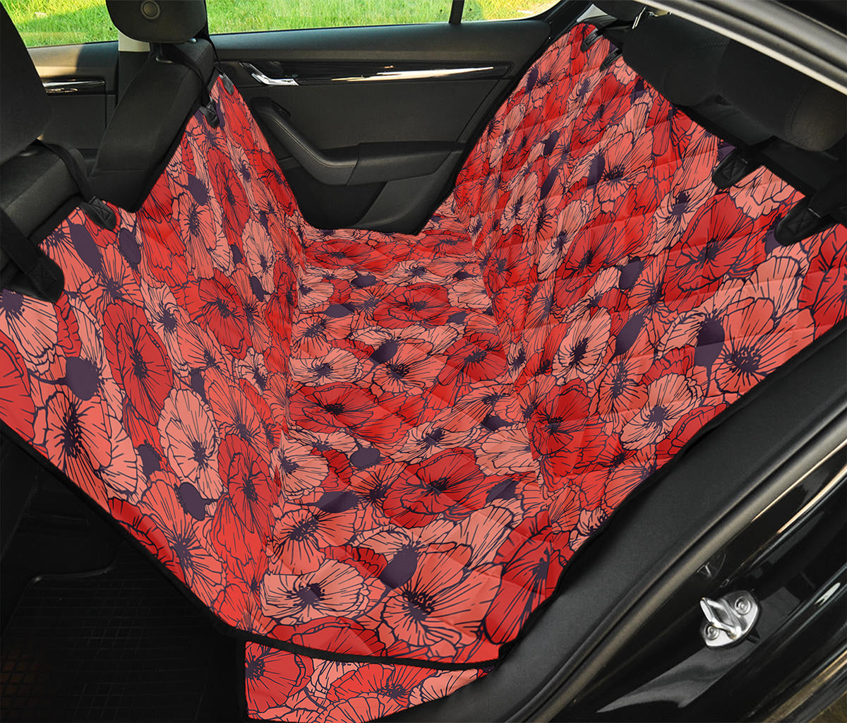 Armistice Day Poppy Pattern Print Pet Car Back Seat Cover