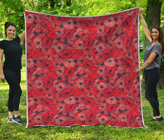 Armistice Day Poppy Pattern Print Quilt