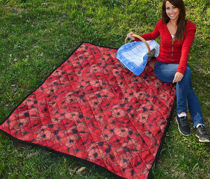 Armistice Day Poppy Pattern Print Quilt