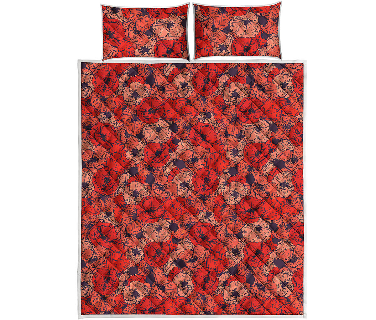 Armistice Day Poppy Pattern Print Quilt Bed Set