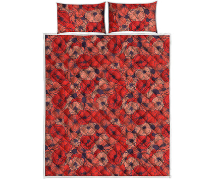 Armistice Day Poppy Pattern Print Quilt Bed Set