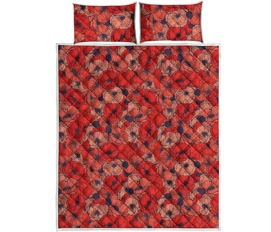 Armistice Day Poppy Pattern Print Quilt Bed Set
