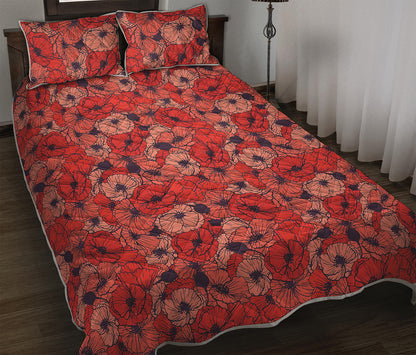 Armistice Day Poppy Pattern Print Quilt Bed Set