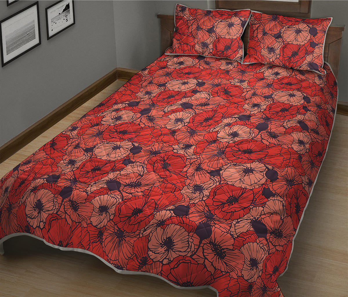 Armistice Day Poppy Pattern Print Quilt Bed Set