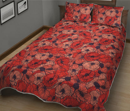 Armistice Day Poppy Pattern Print Quilt Bed Set