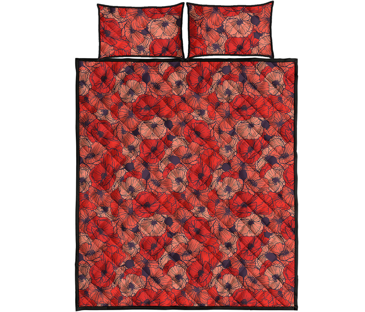 Armistice Day Poppy Pattern Print Quilt Bed Set