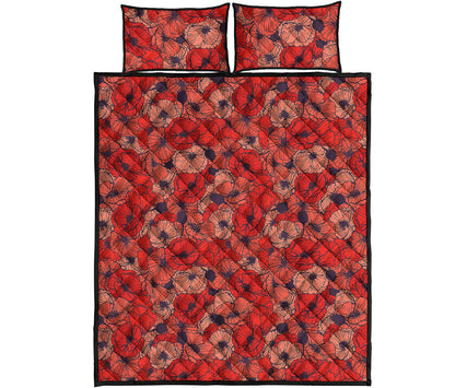 Armistice Day Poppy Pattern Print Quilt Bed Set