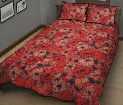 Armistice Day Poppy Pattern Print Quilt Bed Set