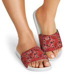 Armistice Day Poppy Pattern Print White Slide Sandals