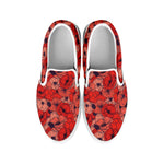 Armistice Day Poppy Pattern Print White Slip On Shoes