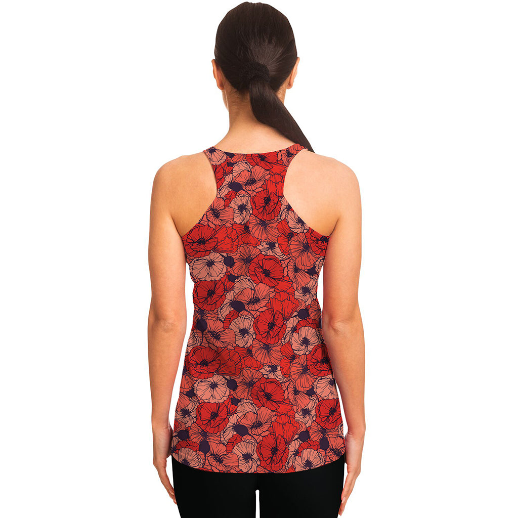 Armistice Day Poppy Pattern Print Women's Racerback Tank Top
