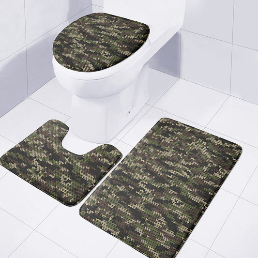 Army Camouflage Knitted Pattern Print 3 Piece Bath Mat Set