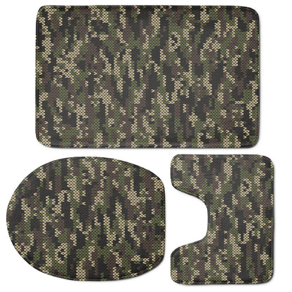Army Camouflage Knitted Pattern Print 3 Piece Bath Mat Set