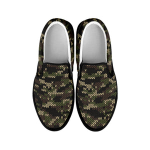 Army Camouflage Knitted Pattern Print Black Slip On Shoes