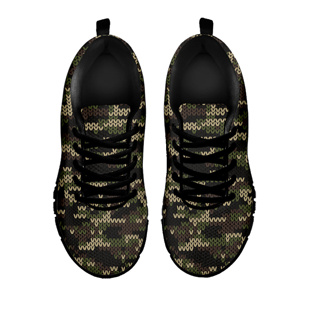 Army Camouflage Knitted Pattern Print Black Sneakers