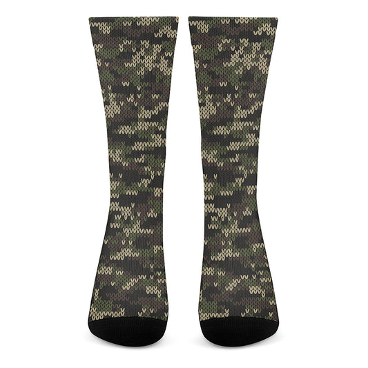 Army Camouflage Knitted Pattern Print Crew Socks