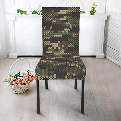 Army Camouflage Knitted Pattern Print Dining Chair Slipcover