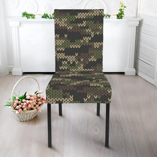 Army Camouflage Knitted Pattern Print Dining Chair Slipcover