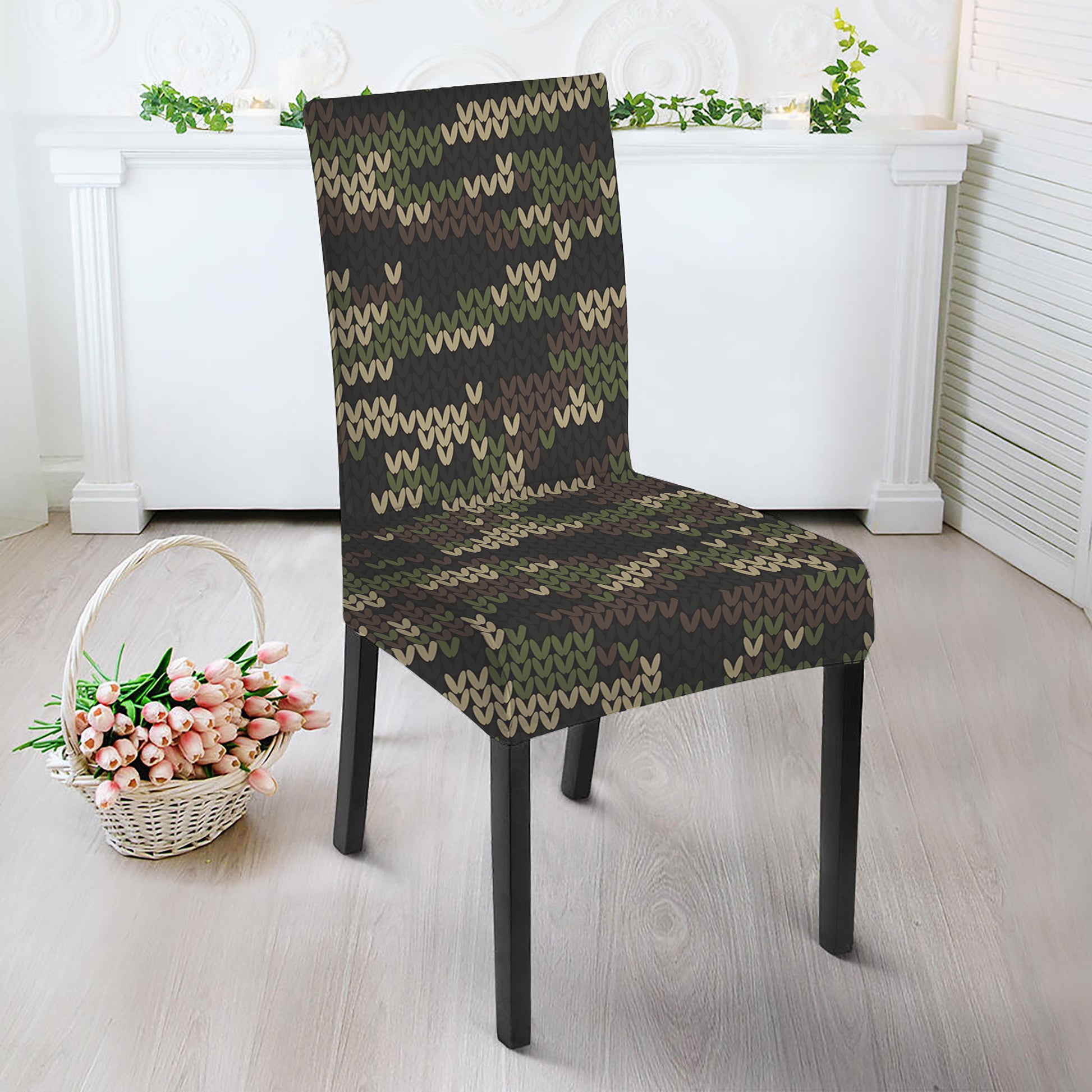 Army Camouflage Knitted Pattern Print Dining Chair Slipcover