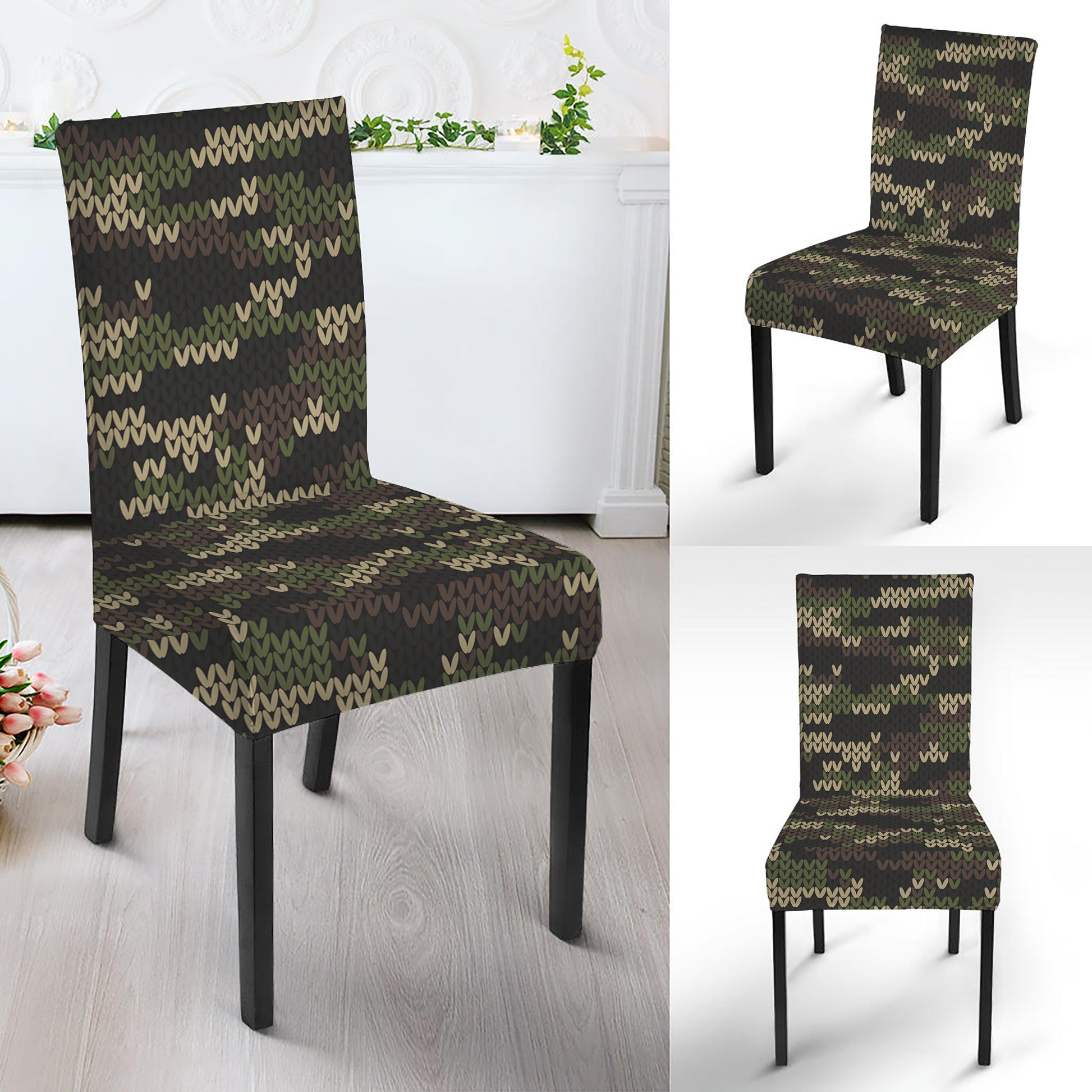 Army Camouflage Knitted Pattern Print Dining Chair Slipcover