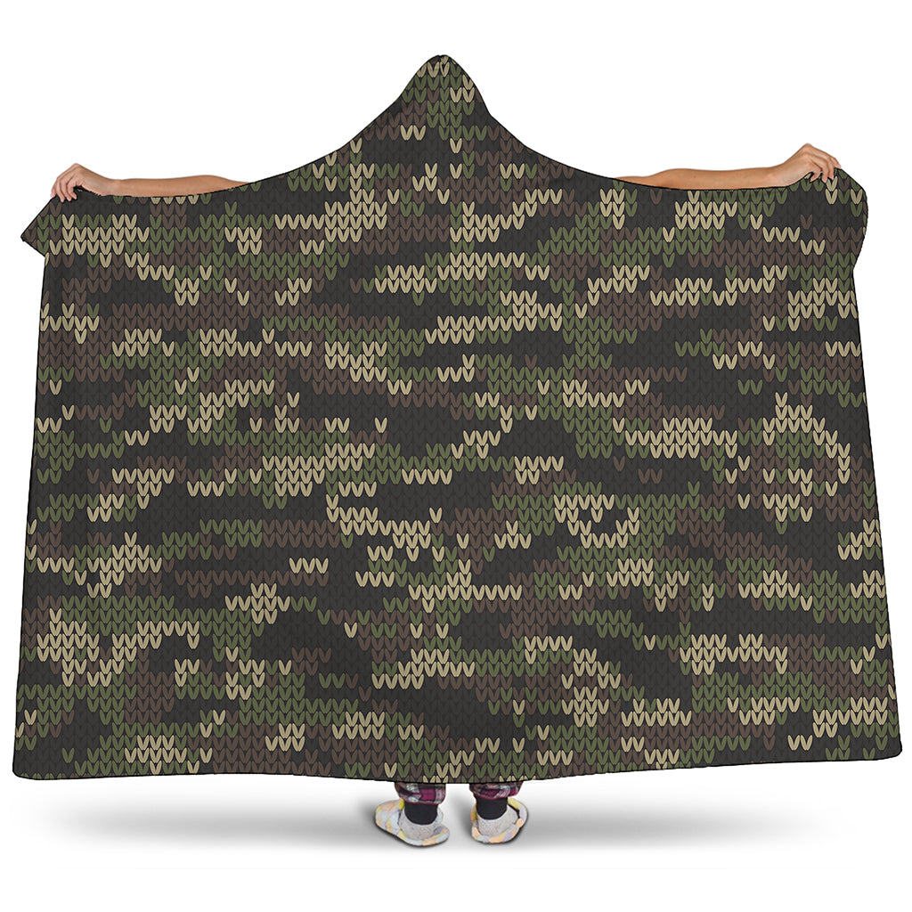 Army Camouflage Knitted Pattern Print Hooded Blanket