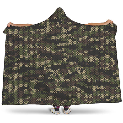 Army Camouflage Knitted Pattern Print Hooded Blanket