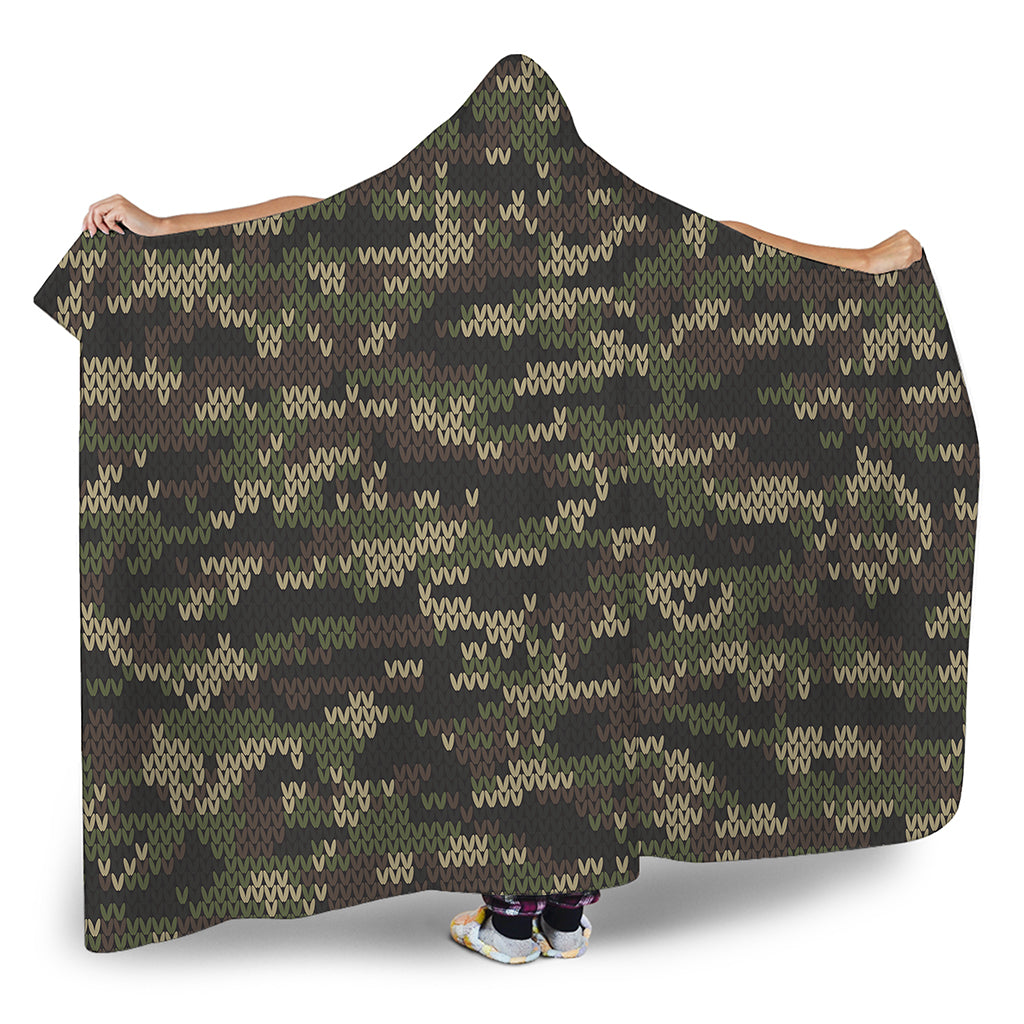 Army Camouflage Knitted Pattern Print Hooded Blanket