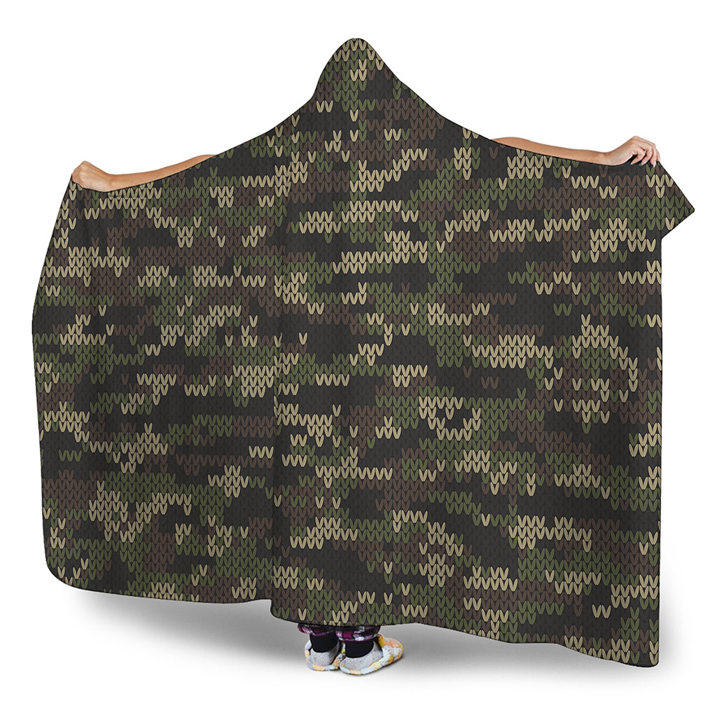 Army Camouflage Knitted Pattern Print Hooded Blanket