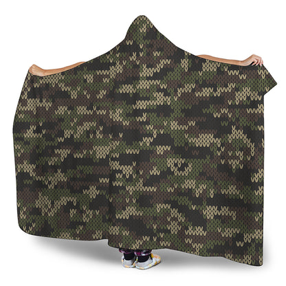 Army Camouflage Knitted Pattern Print Hooded Blanket