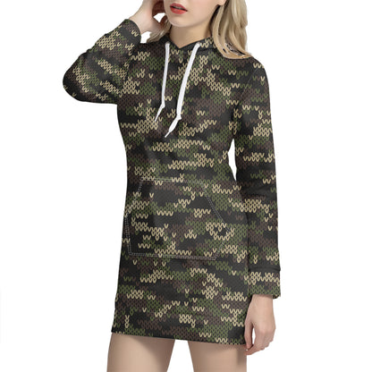 Army Camouflage Knitted Pattern Print Hoodie Dress