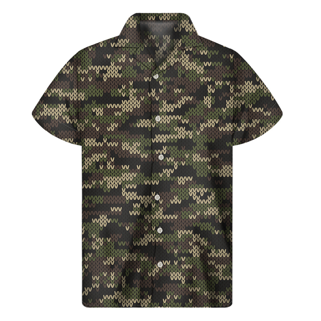 Army Camouflage Knitted Pattern Print Men's Short Sleeve Shirt