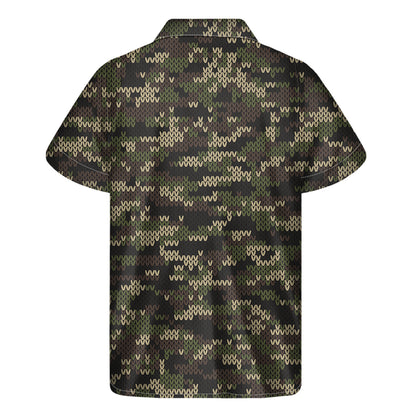 Army Camouflage Knitted Pattern Print Men's Short Sleeve Shirt