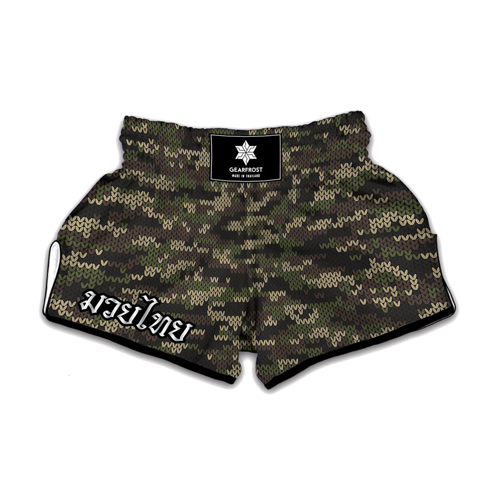 Army Camouflage Knitted Pattern Print Muay Thai Boxing Shorts