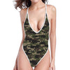 Army Camouflage Knitted Pattern Print One Piece High Cut Swimsuit