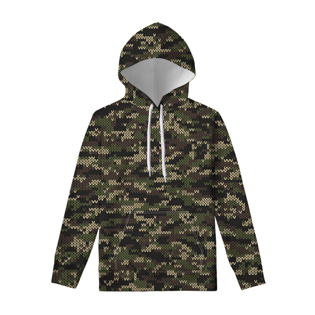 Army Camouflage Knitted Pattern Print Pullover Hoodie