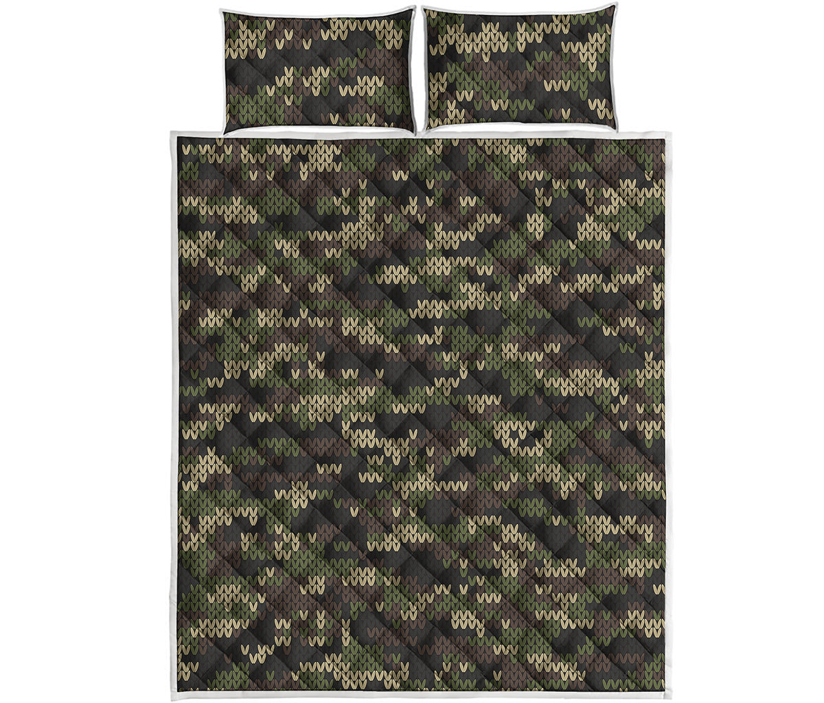 Army Camouflage Knitted Pattern Print Quilt Bed Set