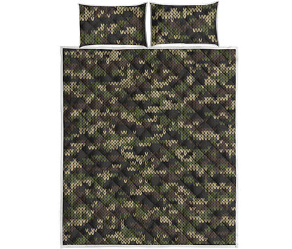 Army Camouflage Knitted Pattern Print Quilt Bed Set