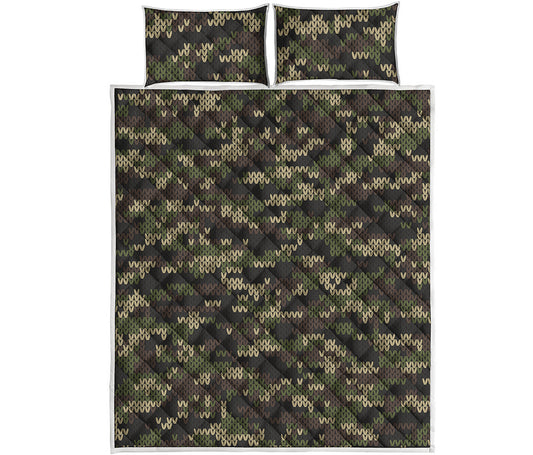 Army Camouflage Knitted Pattern Print Quilt Bed Set