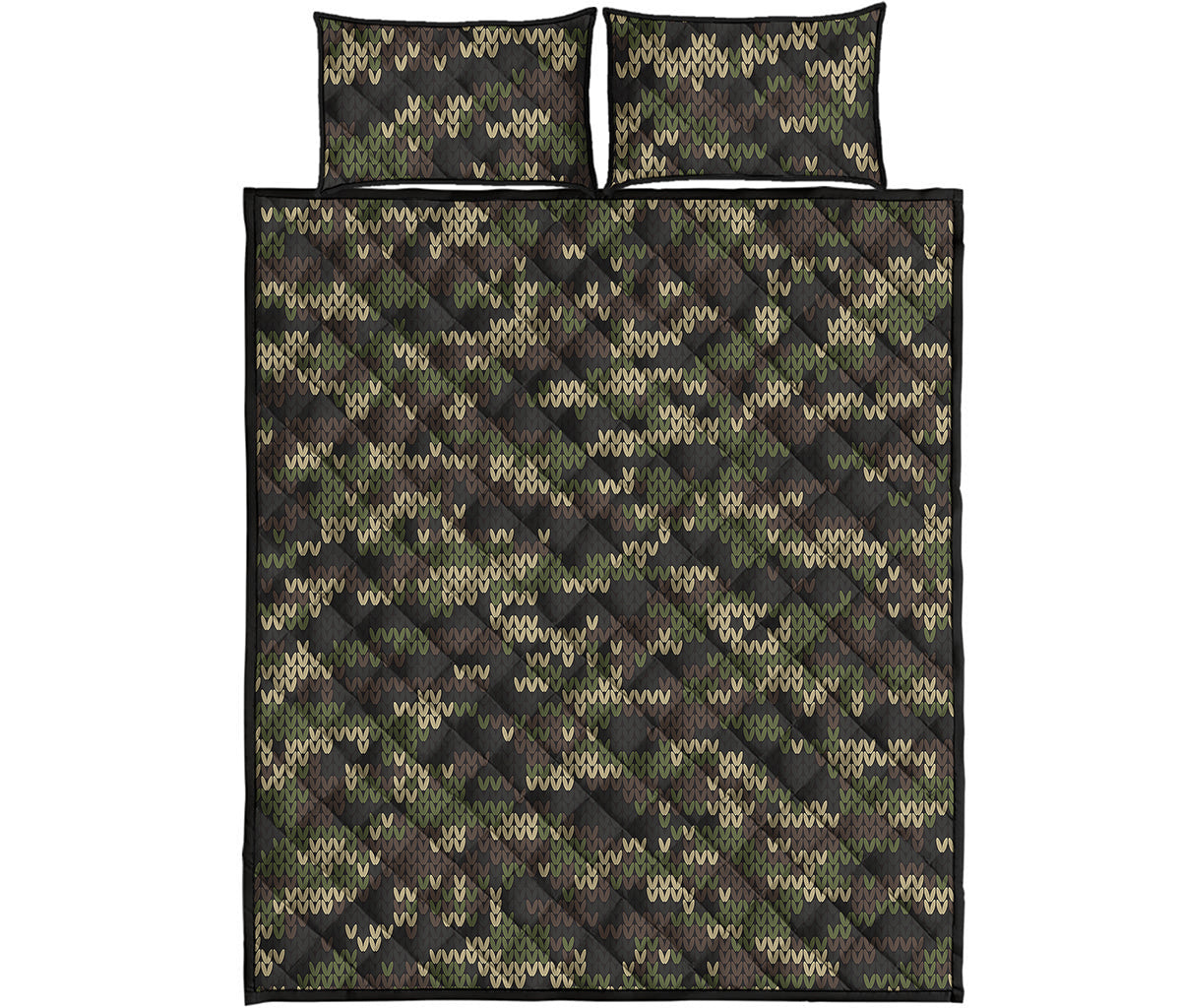 Army Camouflage Knitted Pattern Print Quilt Bed Set