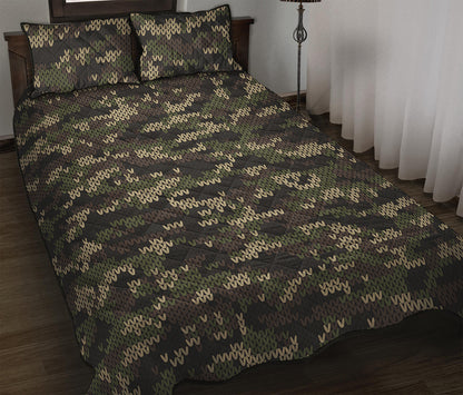 Army Camouflage Knitted Pattern Print Quilt Bed Set