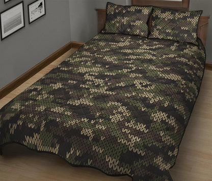 Army Camouflage Knitted Pattern Print Quilt Bed Set
