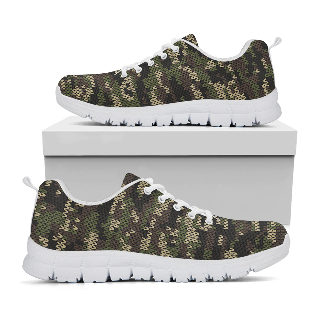 Army Camouflage Knitted Pattern Print White Sneakers
